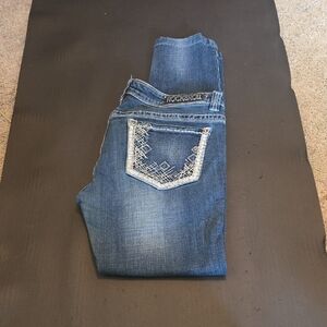 Rock & Roll Denim Skinny Jeans in Medium Blue with Embroidered Pocket